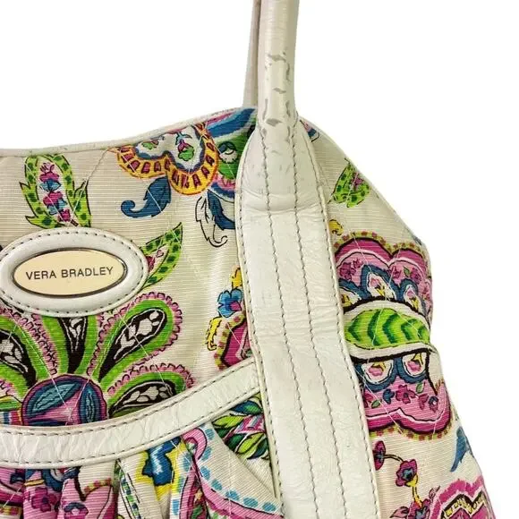 Vera Bradley Palm Beach Gardens Floral Satchel Handbag White Pink Purse Bag - Picture 2 of 16